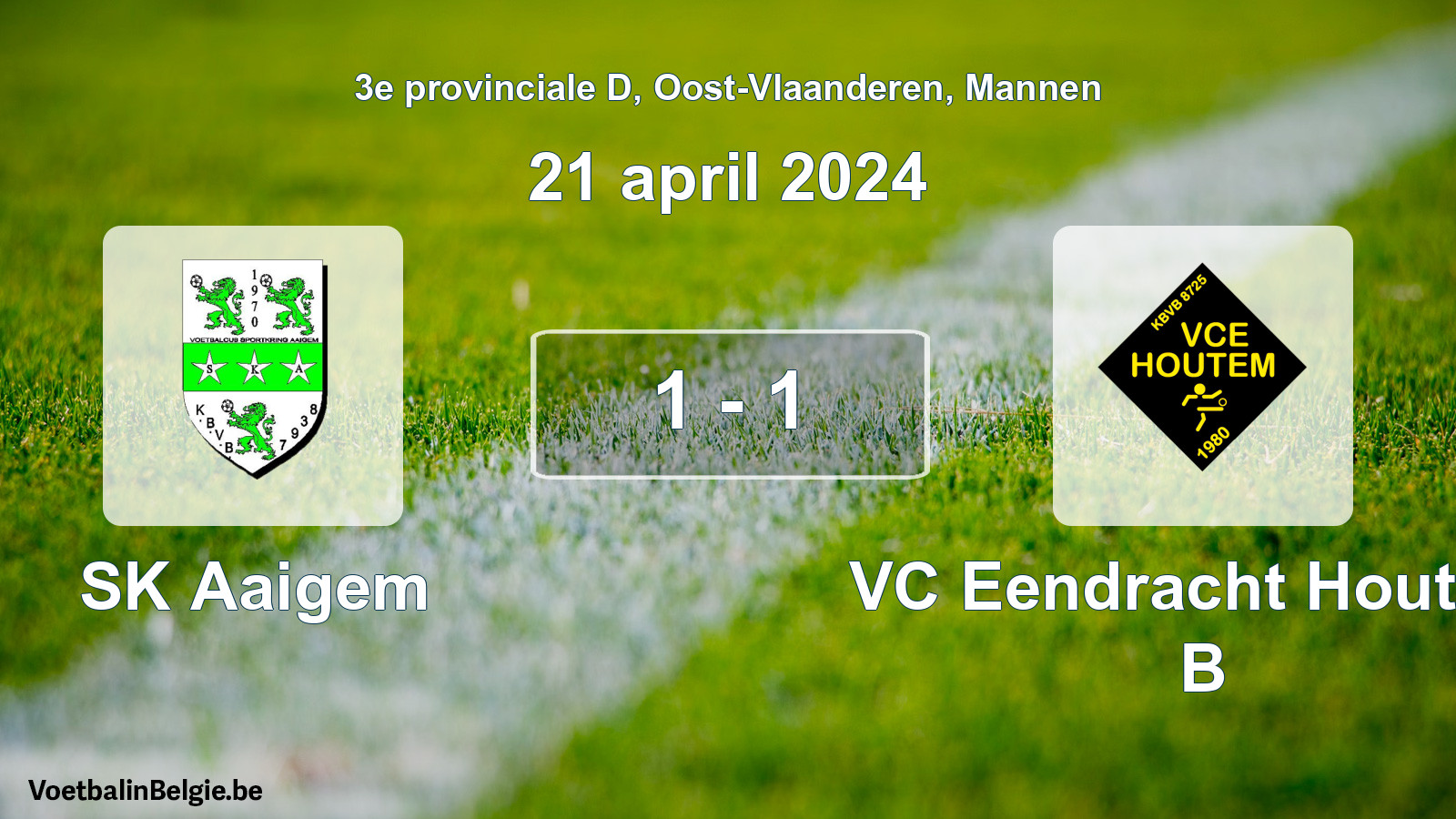 Gespeelde wedstrijd mannenvoetbal: SK Aaigem - VC Eendracht Houtem B 1 - 1 (21 april 2024)