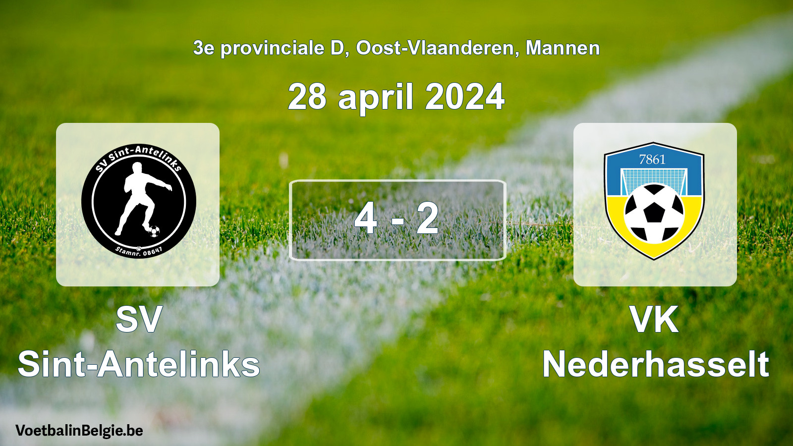 Gespeelde wedstrijd mannenvoetbal: SV Sint-Antelinks - VK Nederhasselt 4 - 2 (28 april 2024)