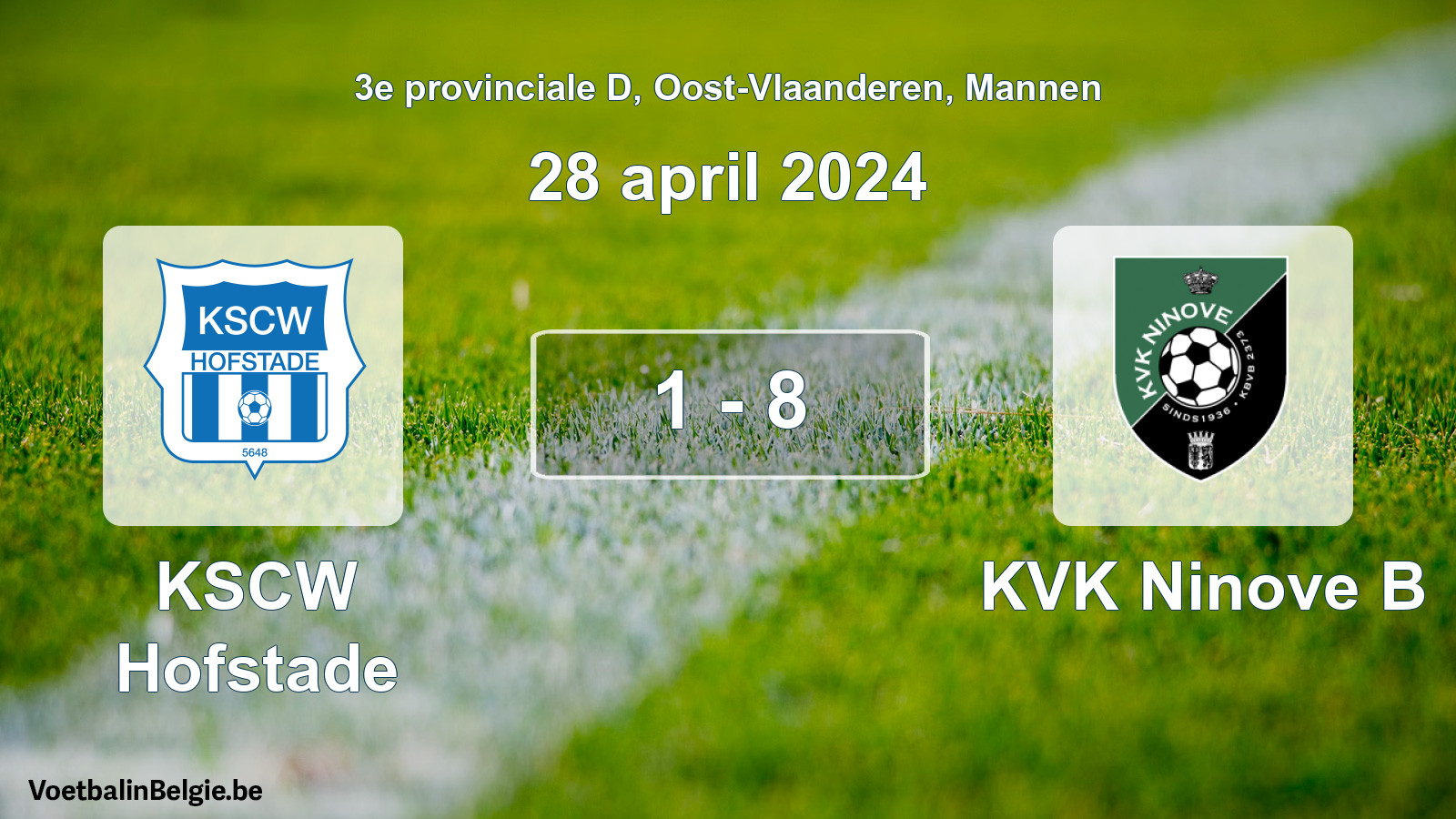 Gespeelde wedstrijd mannenvoetbal: KSCW Hofstade - KVK Ninove B 1 - 8 (28 april 2024)