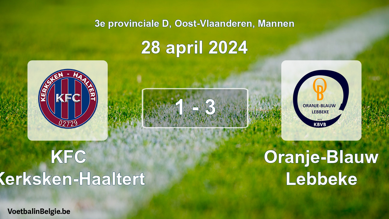 Gespeelde wedstrijd mannenvoetbal: KFC Kerksken-Haaltert - Oranje-Blauw Lebbeke 1 - 3 (28 april 2024)