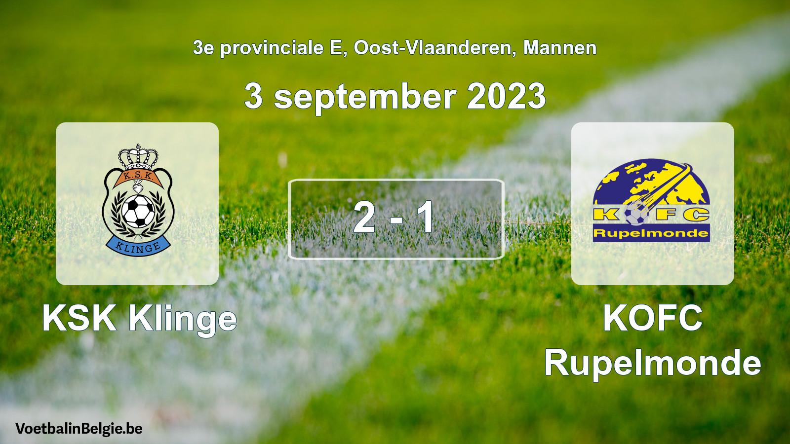 Gespeelde wedstrijd mannenvoetbal: KSK Klinge - KOFC Rupelmonde 2 - 1 (3 september 2023)
