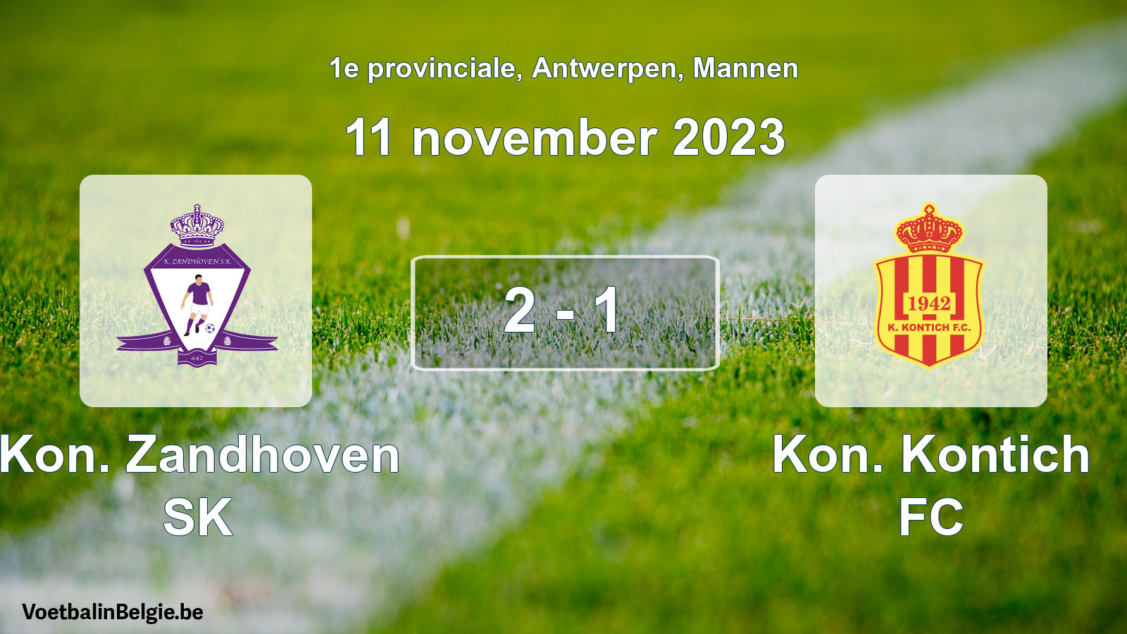 Gespeelde wedstrijd mannenvoetbal: Kon. Zandhoven SK - Kon. Kontich FC 2 - 1 (11 november 2023)
