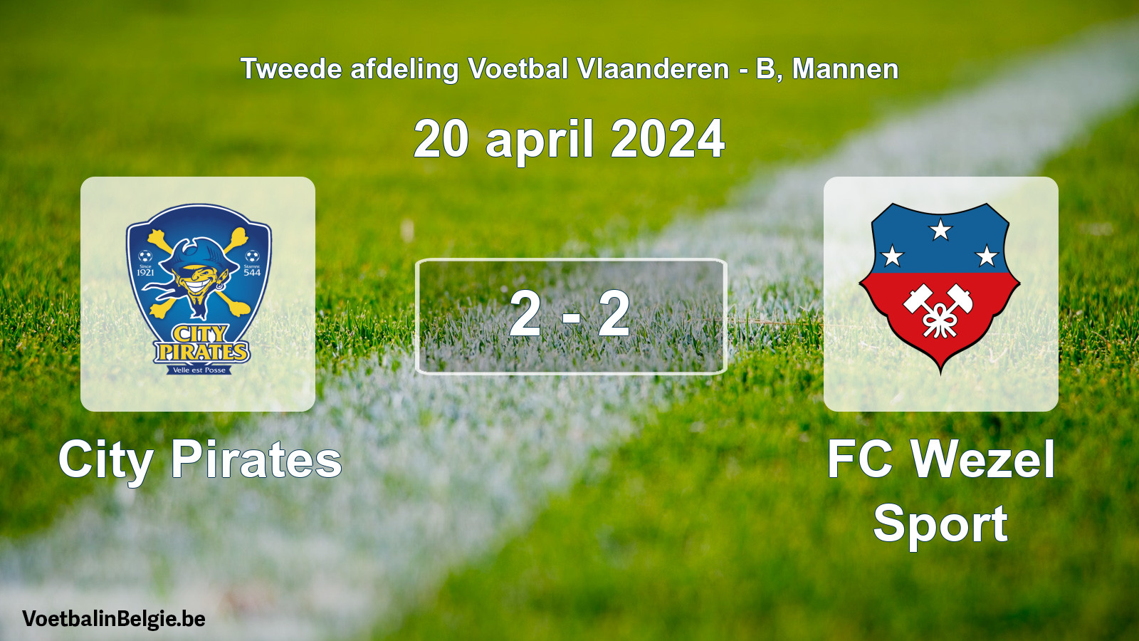 Gespeelde wedstrijd mannenvoetbal: City Pirates - FC Wezel Sport 2 - 2 (20 april 2024)
