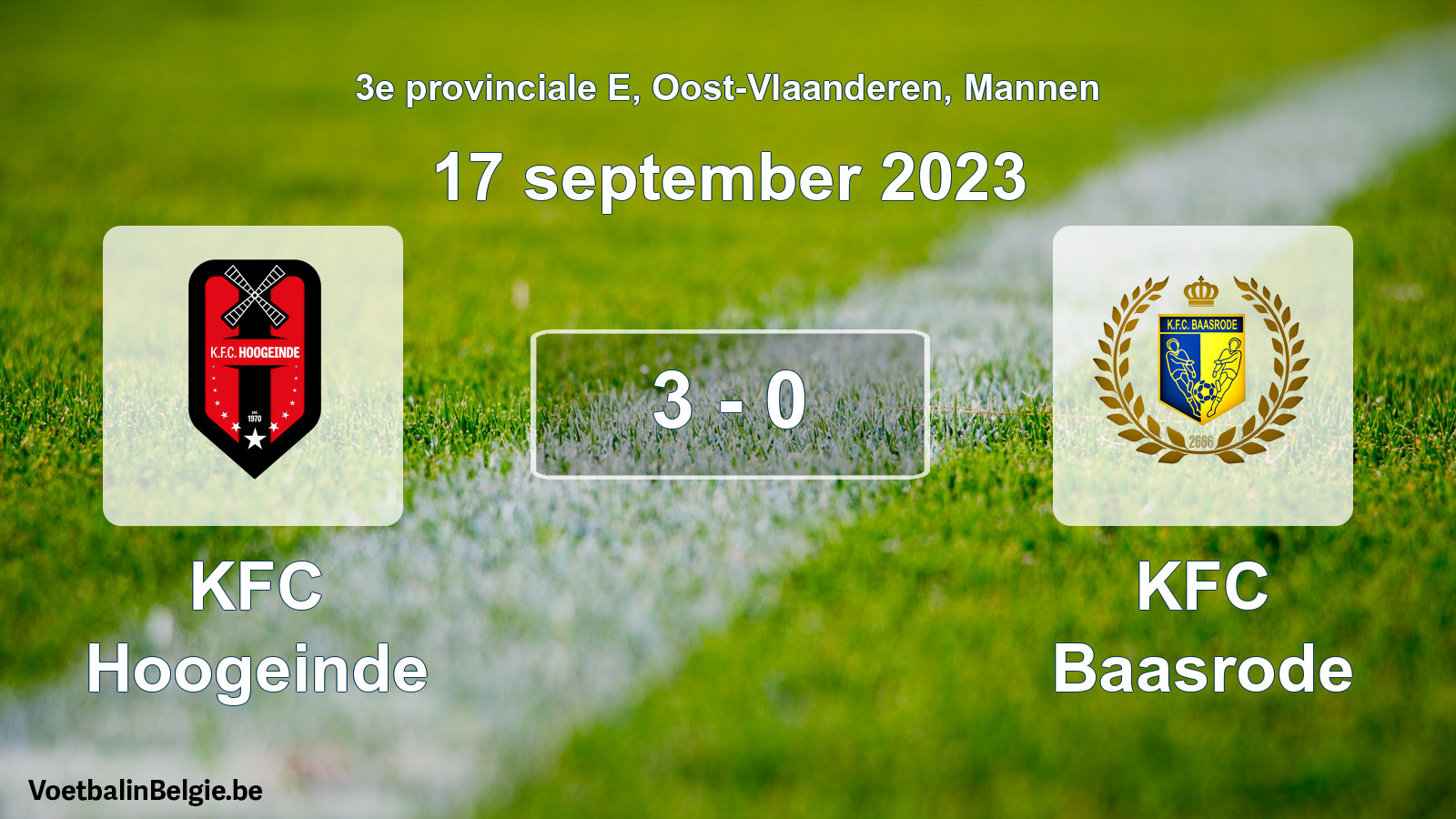 Gespeelde wedstrijd mannenvoetbal: KFC Hoogeinde - KFC Baasrode 3 - 0 (17 september 2023)
