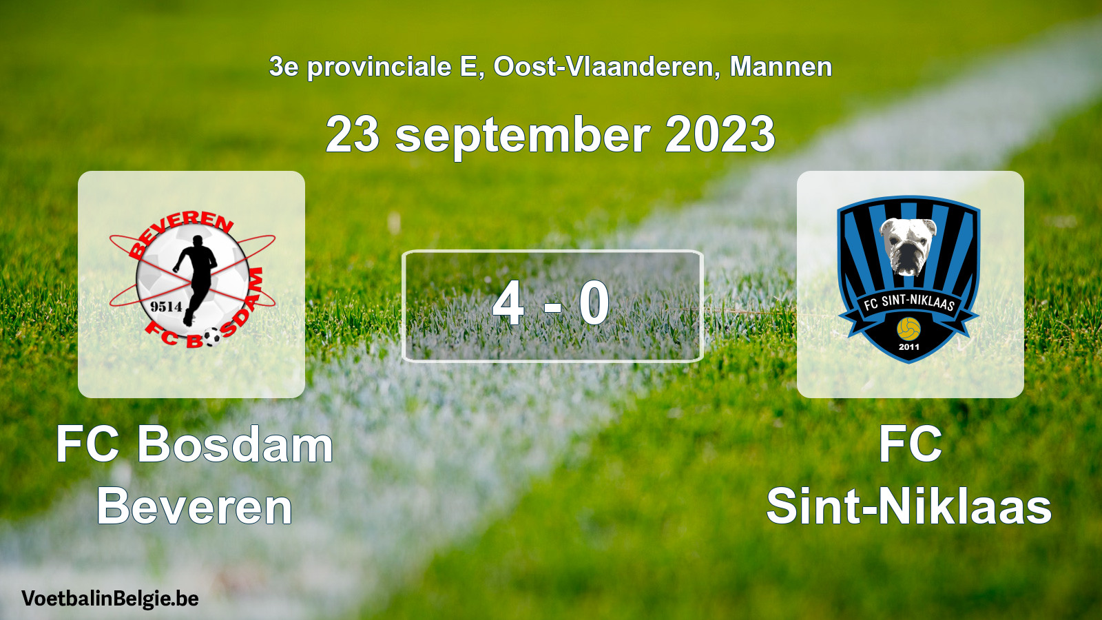 Gespeelde wedstrijd mannenvoetbal: FC Bosdam Beveren - FC Sint-Niklaas 4 - 0 (23 september 2023)