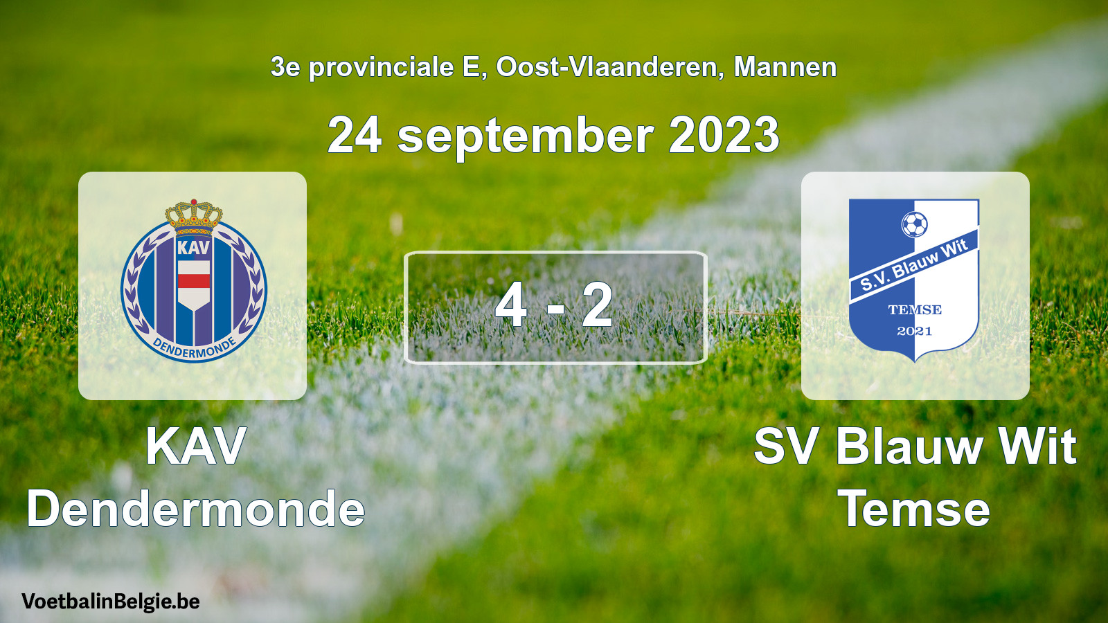 Gespeelde wedstrijd mannenvoetbal: KAV Dendermonde - SV Blauw Wit Temse 4 - 2 (24 september 2023)