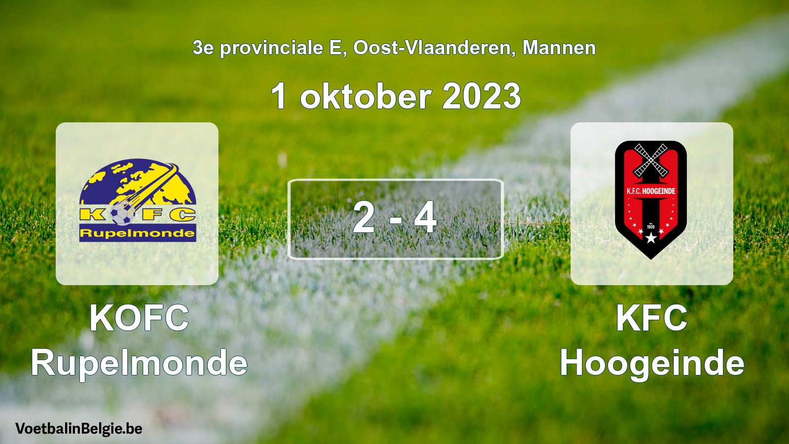 Played match men football: KOFC Rupelmonde - KFC Hoogeinde 2 - 4 (1 October 2023)