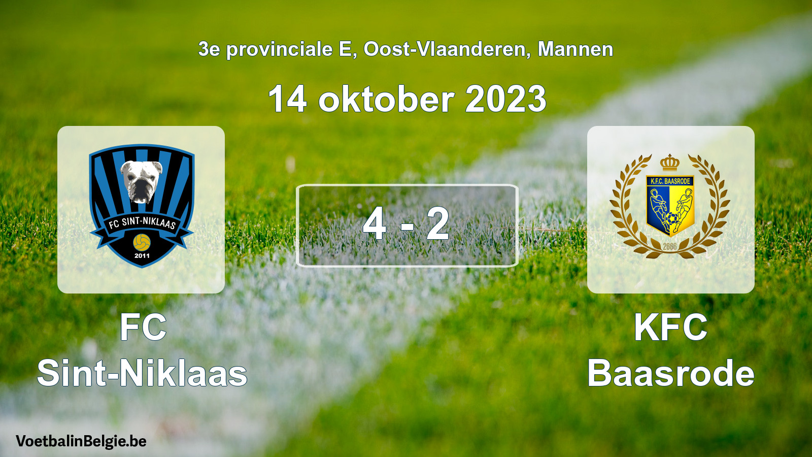 Gespeelde wedstrijd mannenvoetbal: FC Sint-Niklaas - KFC Baasrode 4 - 2 (14 oktober 2023)