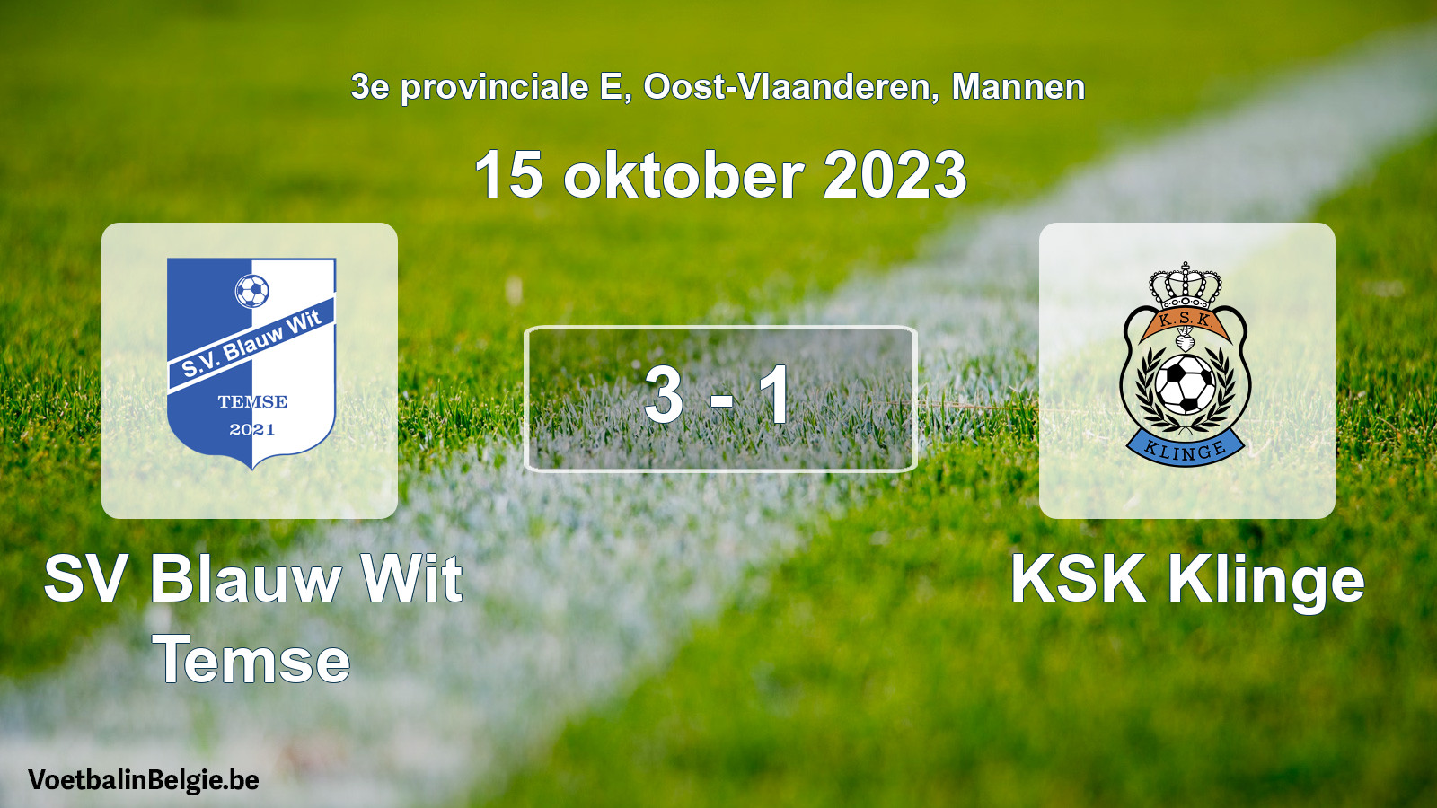 Gespeelde wedstrijd mannenvoetbal: SV Blauw Wit Temse - KSK Klinge 3 - 1 (15 oktober 2023)