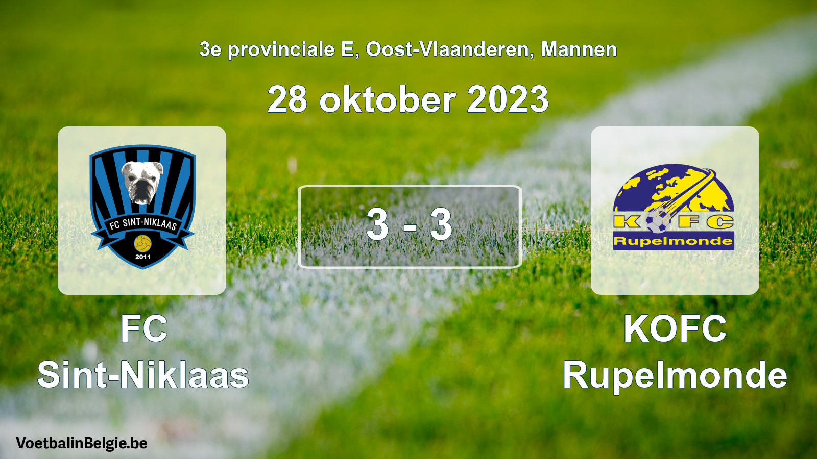 Gespeelde wedstrijd mannenvoetbal: FC Sint-Niklaas - KOFC Rupelmonde 3 - 3 (28 oktober 2023)