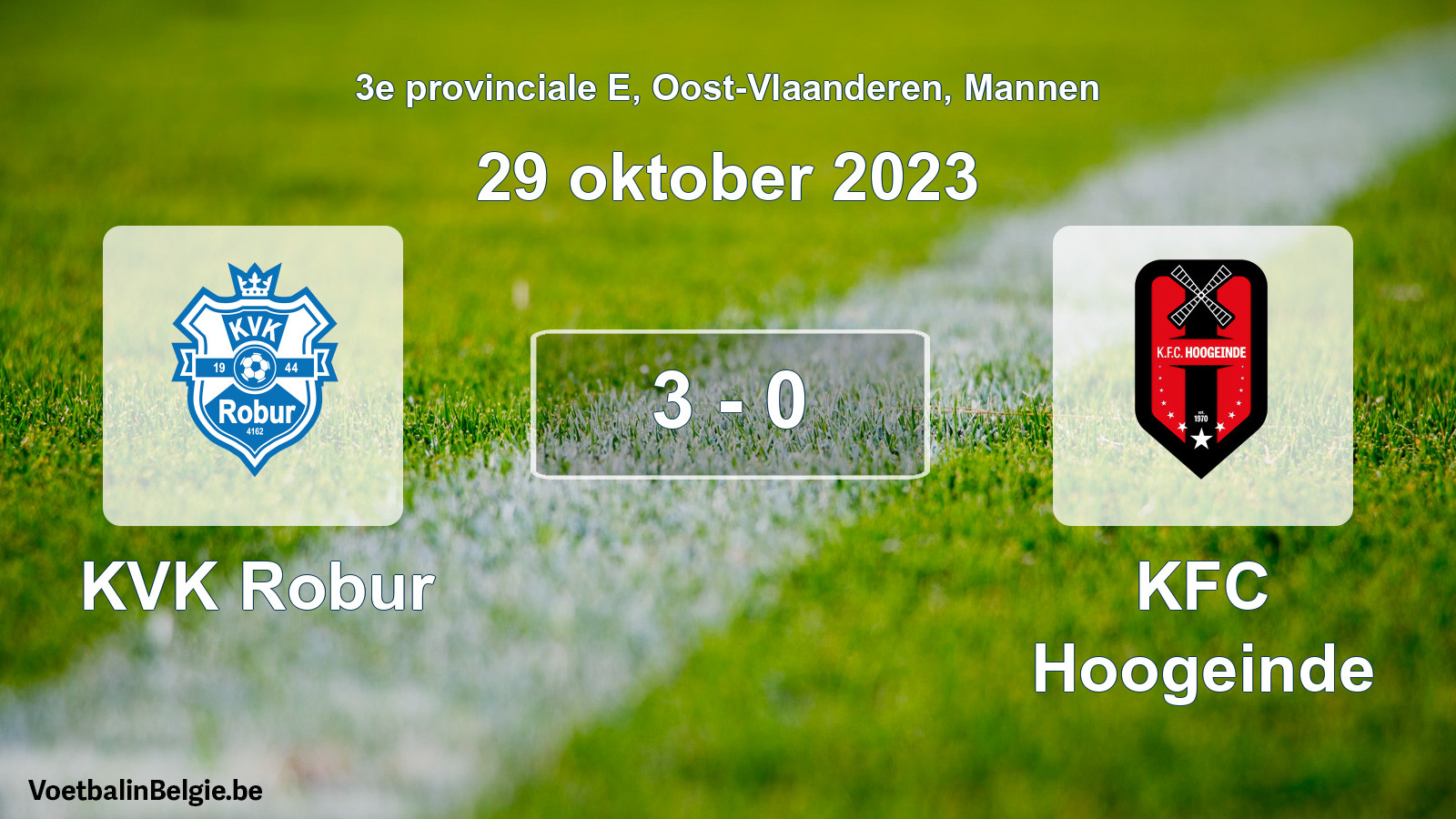 Gespeelde wedstrijd mannenvoetbal: KVK Robur - KFC Hoogeinde 3 - 0 (29 oktober 2023)