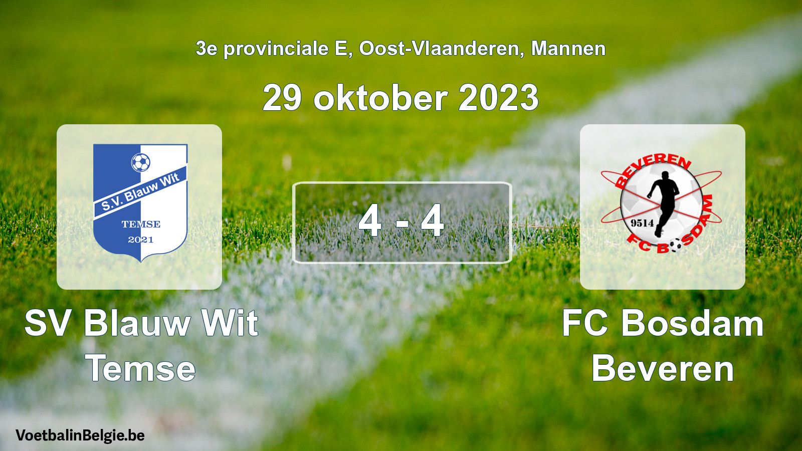 Gespeelde wedstrijd mannenvoetbal: SV Blauw Wit Temse - FC Bosdam Beveren 4 - 4 (29 oktober 2023)
