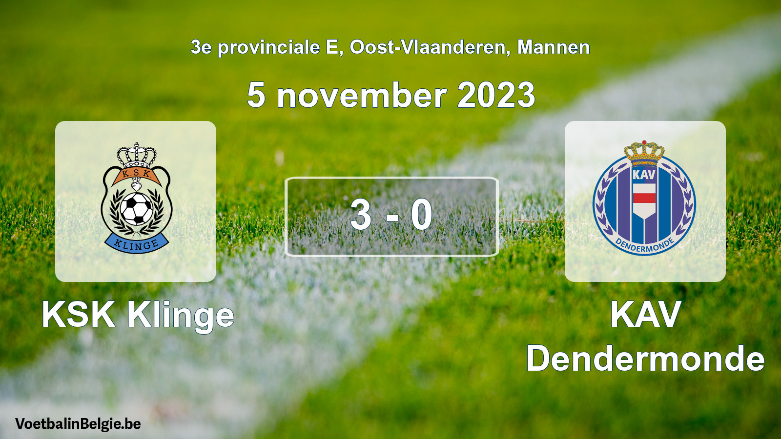 Gespeelde wedstrijd mannenvoetbal: KSK Klinge - KAV Dendermonde 3 - 0 (5 november 2023)