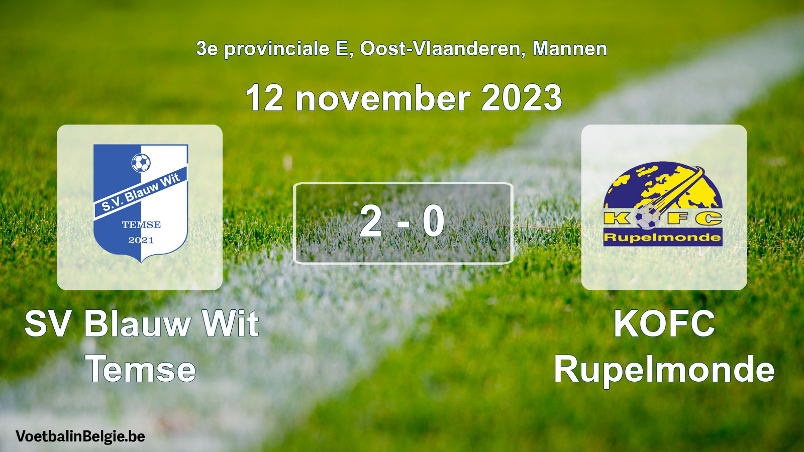 Gespeelde wedstrijd mannenvoetbal: SV Blauw Wit Temse - KOFC Rupelmonde 2 - 0 (12 november 2023)