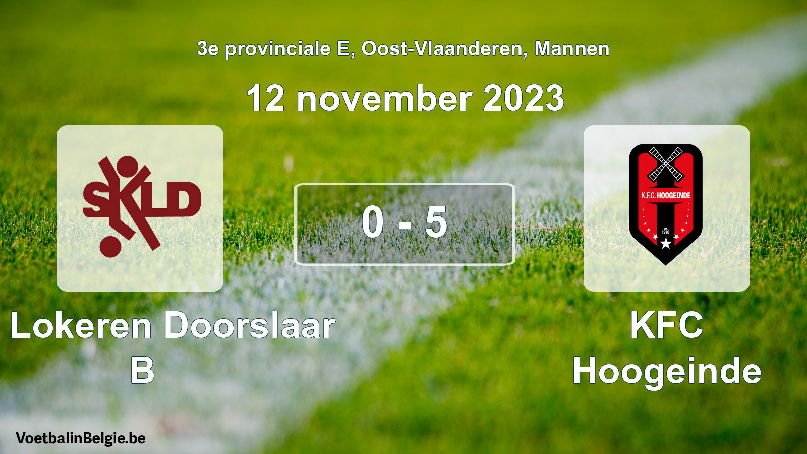 Gespieltes Spiel männer-Fußball: SK Lokeren Doorslaar B - KFC Hoogeinde 0 - 5 (12 November 2023)