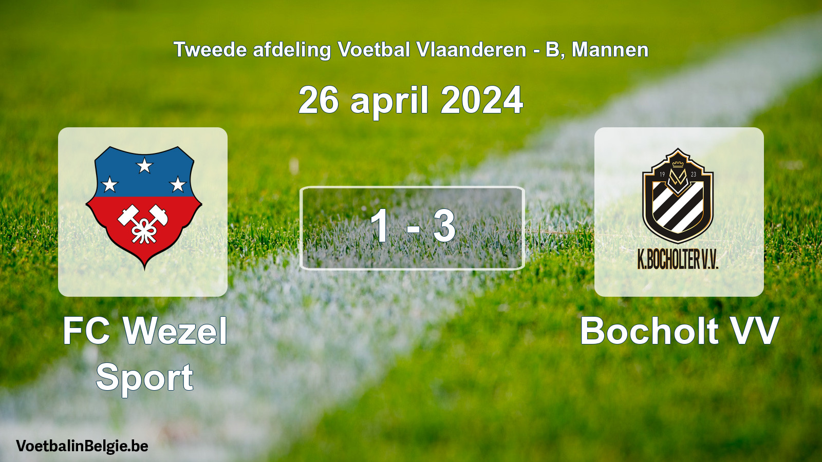Gespeelde wedstrijd mannenvoetbal: FC Wezel Sport - Bocholt VV 1 - 3 (26 april 2024)