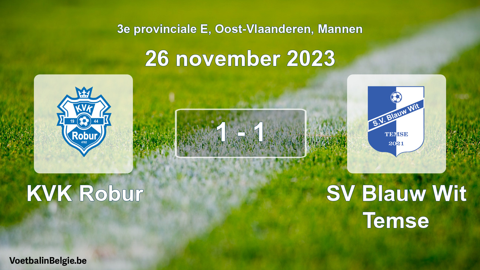 Gespeelde wedstrijd mannenvoetbal: KVK Robur - SV Blauw Wit Temse 1 - 1 (26 november 2023)