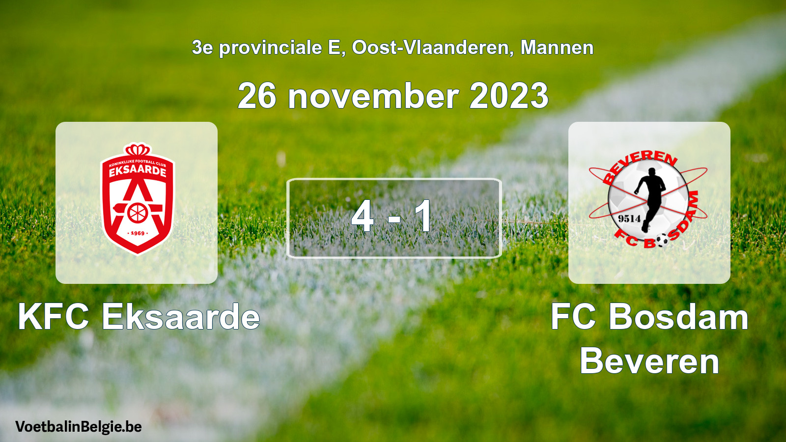 Gespeelde wedstrijd mannenvoetbal: KFC Eksaarde - FC Bosdam Beveren 4 - 1 (26 november 2023)