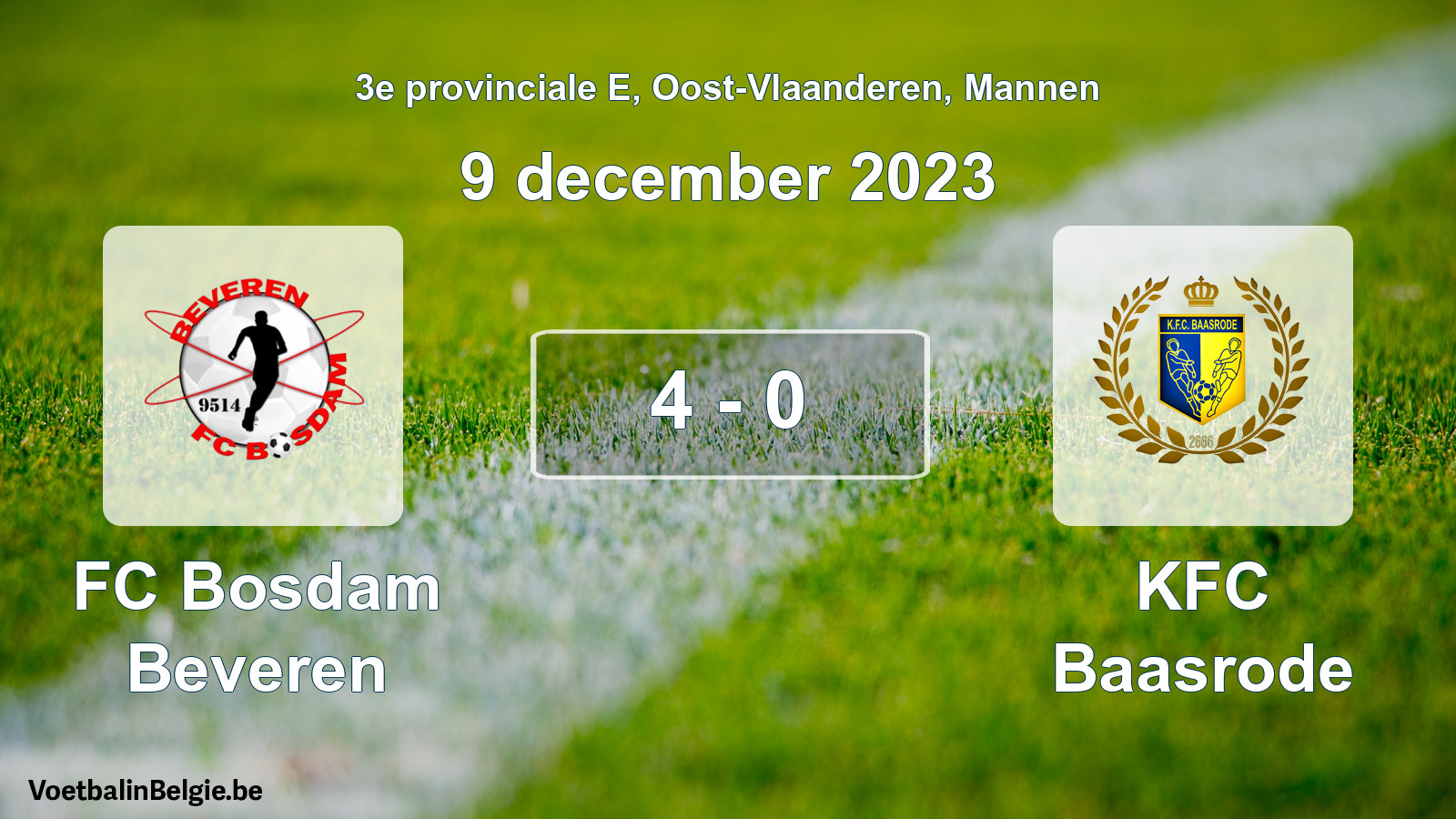Gespeelde wedstrijd mannenvoetbal: FC Bosdam Beveren - KFC Baasrode 4 - 0 (9 december 2023)