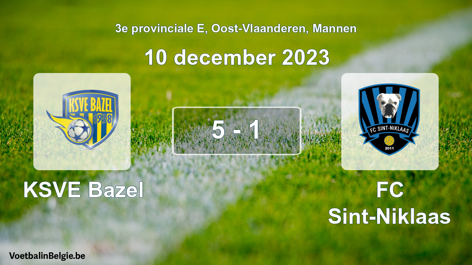 Gespeelde wedstrijd mannenvoetbal: KSVE Bazel - FC Sint-Niklaas 5 - 1 (10 december 2023)