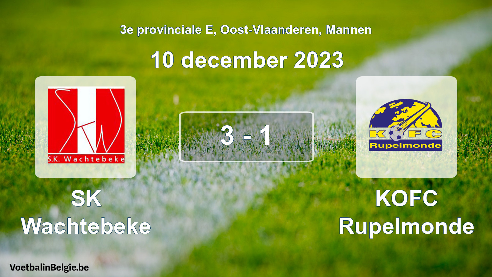 Gespeelde wedstrijd mannenvoetbal: SK Wachtebeke - KOFC Rupelmonde 3 - 1 (10 december 2023)