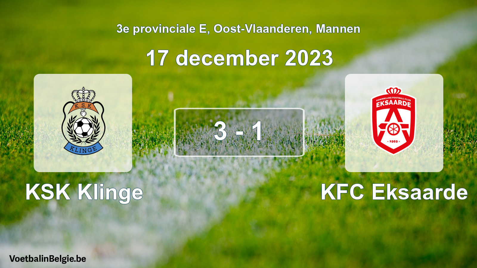 Gespeelde wedstrijd mannenvoetbal: KSK Klinge - KFC Eksaarde 3 - 1 (17 december 2023)
