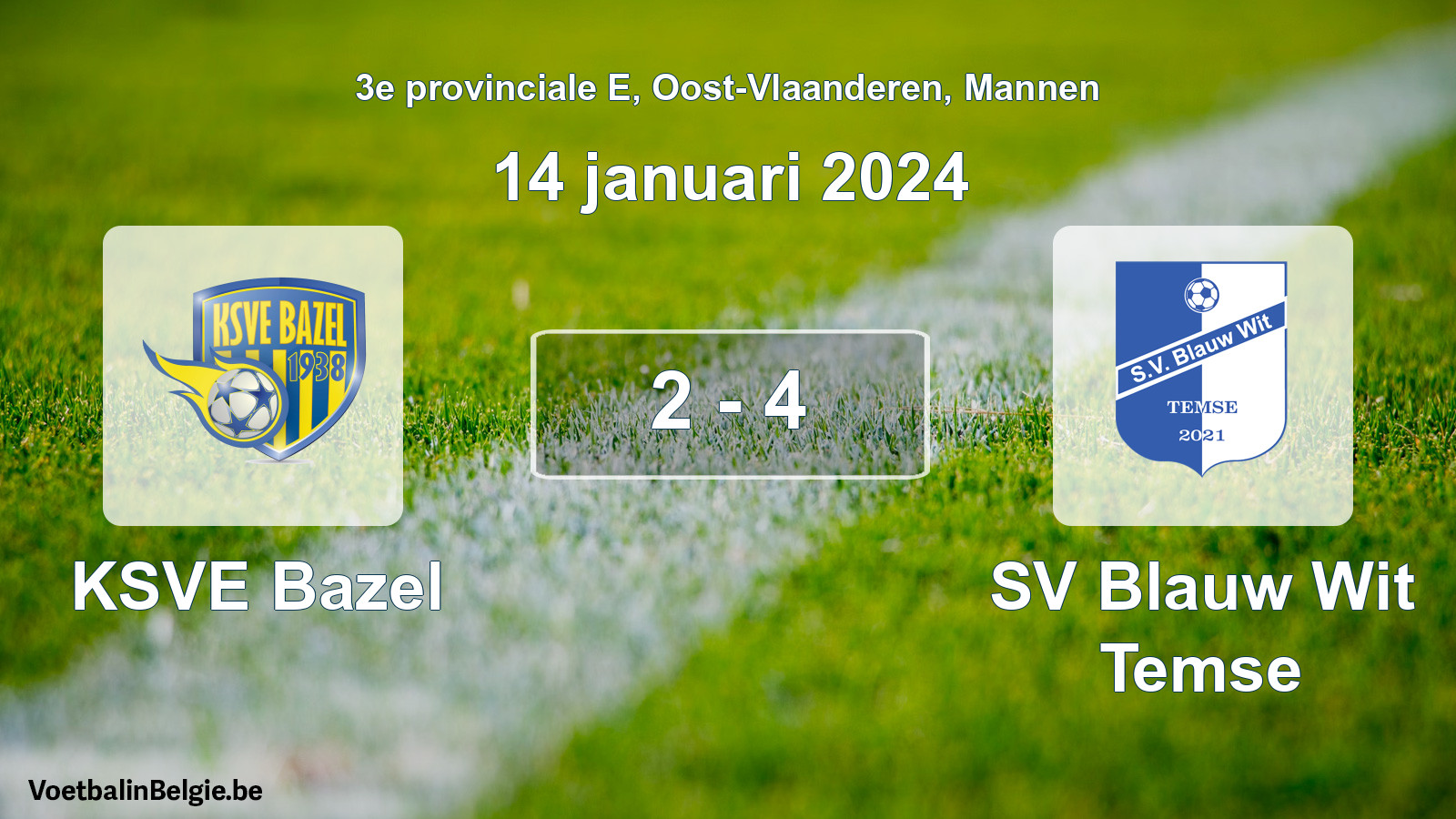 Gespeelde wedstrijd mannenvoetbal: KSVE Bazel - SV Blauw Wit Temse 2 - 4 (14 januari 2024)