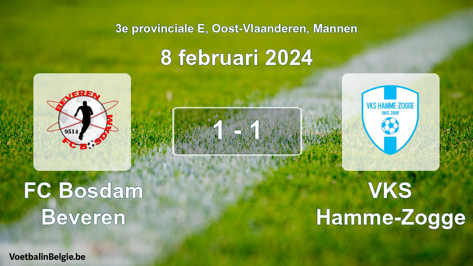 Gespeelde wedstrijd mannenvoetbal: FC Bosdam Beveren - VKS Hamme-Zogge 1 - 1 (8 februari 2024)