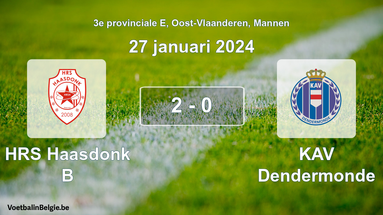 Gespeelde wedstrijd mannenvoetbal: HRS Haasdonk B - KAV Dendermonde 2 - 0 (27 januari 2024)