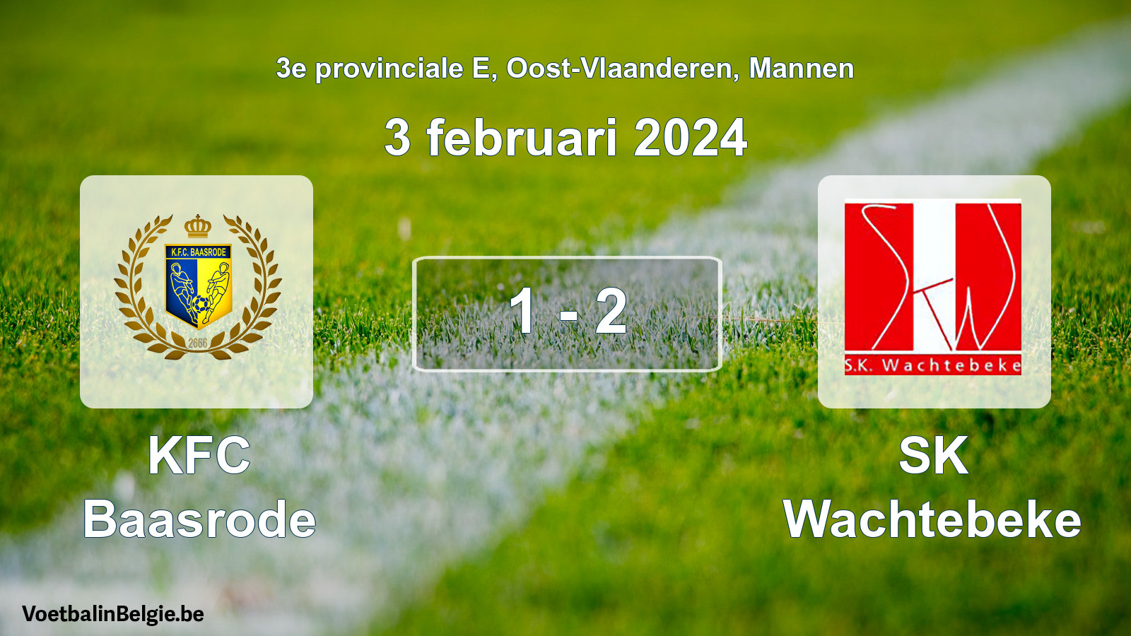 Gespeelde wedstrijd mannenvoetbal: KFC Baasrode - SK Wachtebeke 1 - 2 (3 februari 2024)