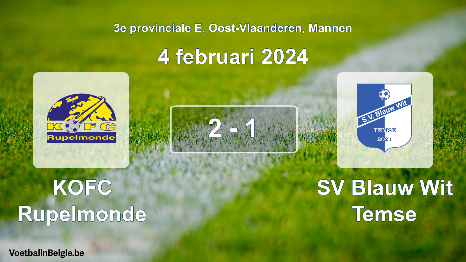 Gespeelde wedstrijd mannenvoetbal: KOFC Rupelmonde - SV Blauw Wit Temse 2 - 1 (4 februari 2024)