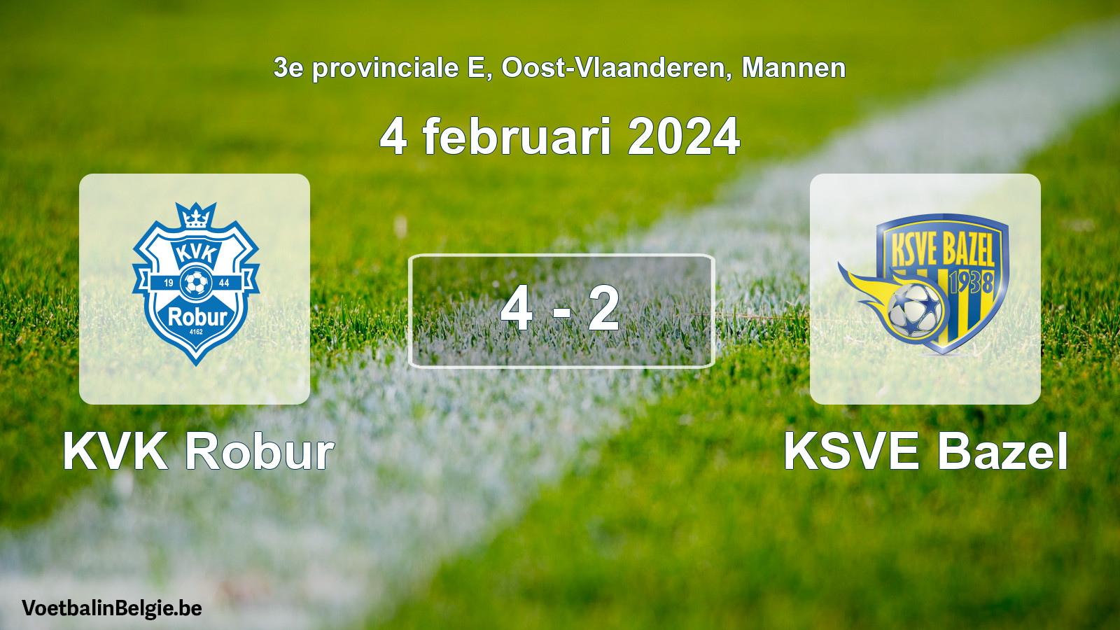Gespeelde wedstrijd mannenvoetbal: KVK Robur - KSVE Bazel 4 - 2 (4 februari 2024)