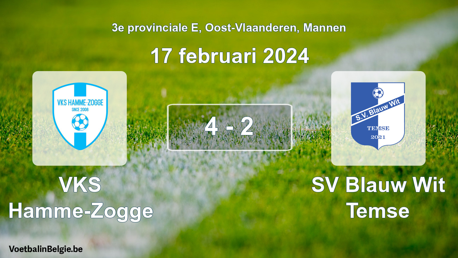 Gespeelde wedstrijd mannenvoetbal: VKS Hamme-Zogge - SV Blauw Wit Temse 4 - 2 (17 februari 2024)