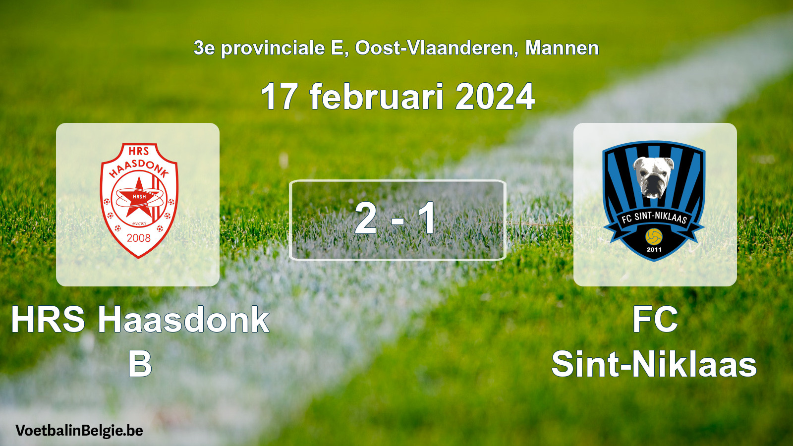 Gespeelde wedstrijd mannenvoetbal: HRS Haasdonk B - FC Sint-Niklaas 2 - 1 (17 februari 2024)