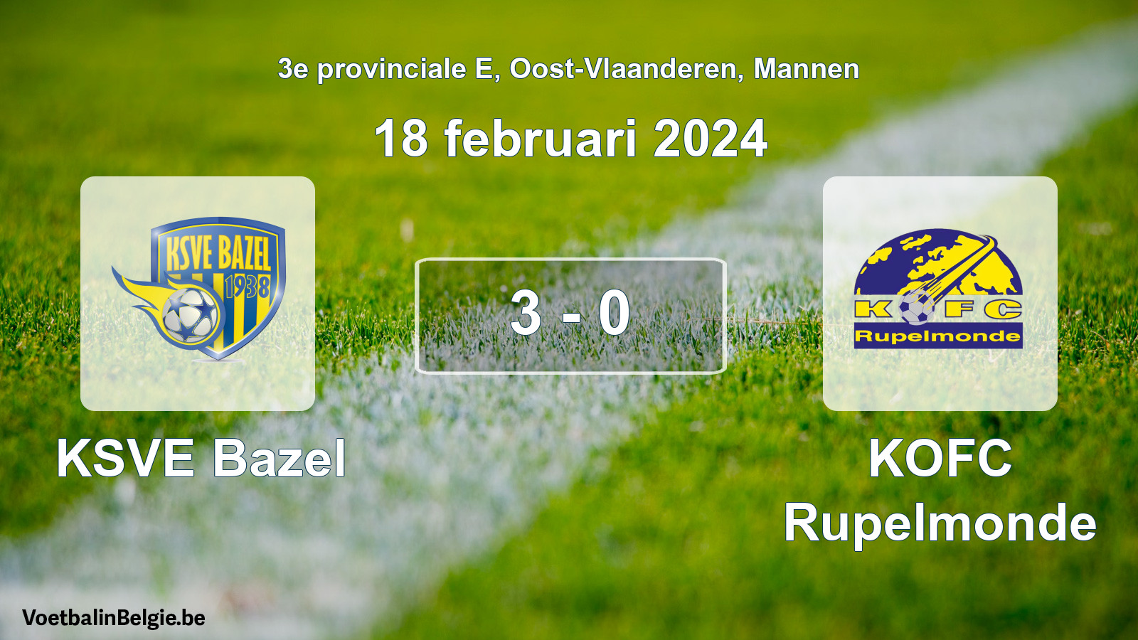 Gespeelde wedstrijd mannenvoetbal: KSVE Bazel - KOFC Rupelmonde 3 - 0 (18 februari 2024)