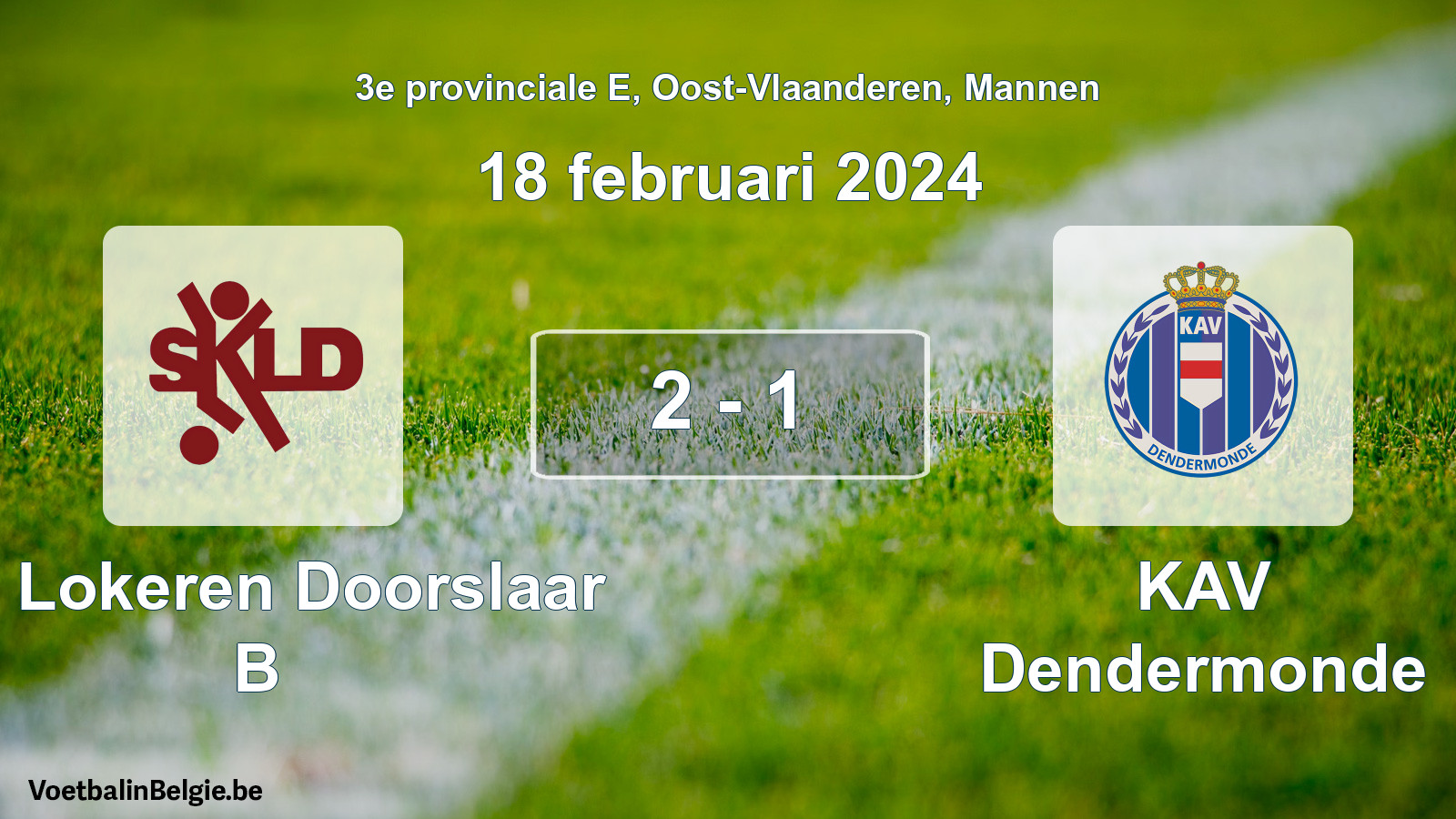 Gespeelde wedstrijd mannenvoetbal: SK Lokeren Doorslaar B - KAV Dendermonde 2 - 1 (18 februari 2024)