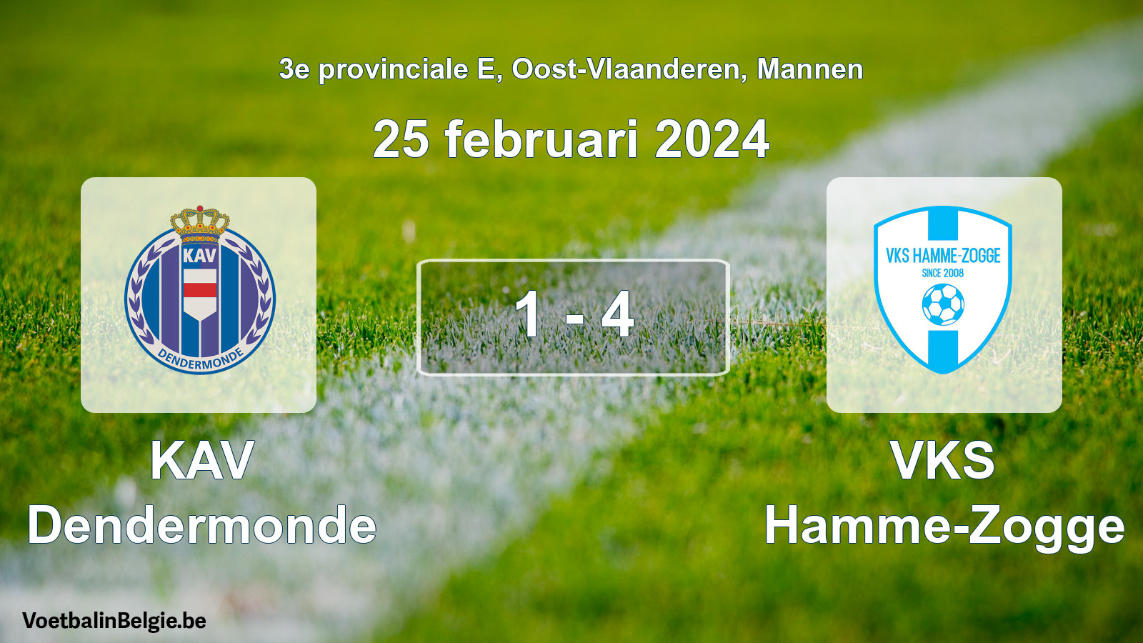 Gespeelde wedstrijd mannenvoetbal: KAV Dendermonde - VKS Hamme-Zogge 1 - 4 (25 februari 2024)