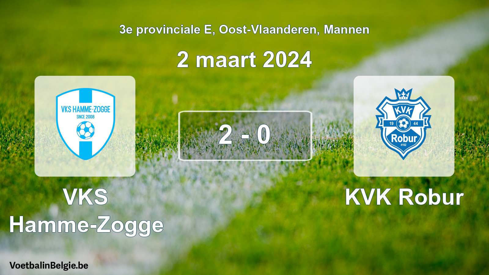 Gespeelde wedstrijd mannenvoetbal: VKS Hamme-Zogge - KVK Robur 2 - 0 (2 maart 2024)
