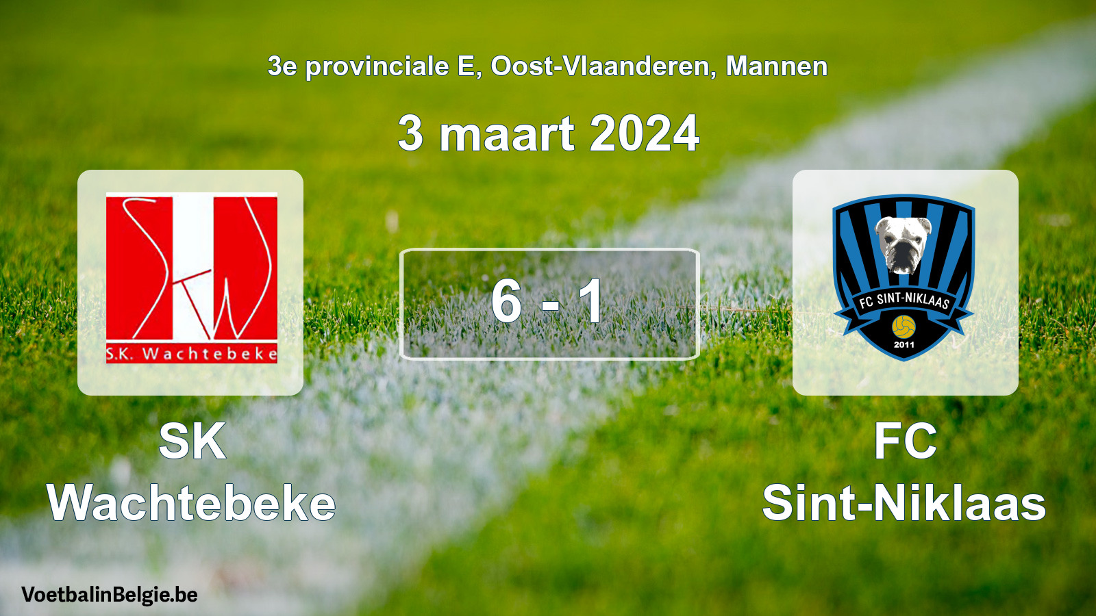 Gespeelde wedstrijd mannenvoetbal: SK Wachtebeke - FC Sint-Niklaas 6 - 1 (3 maart 2024)