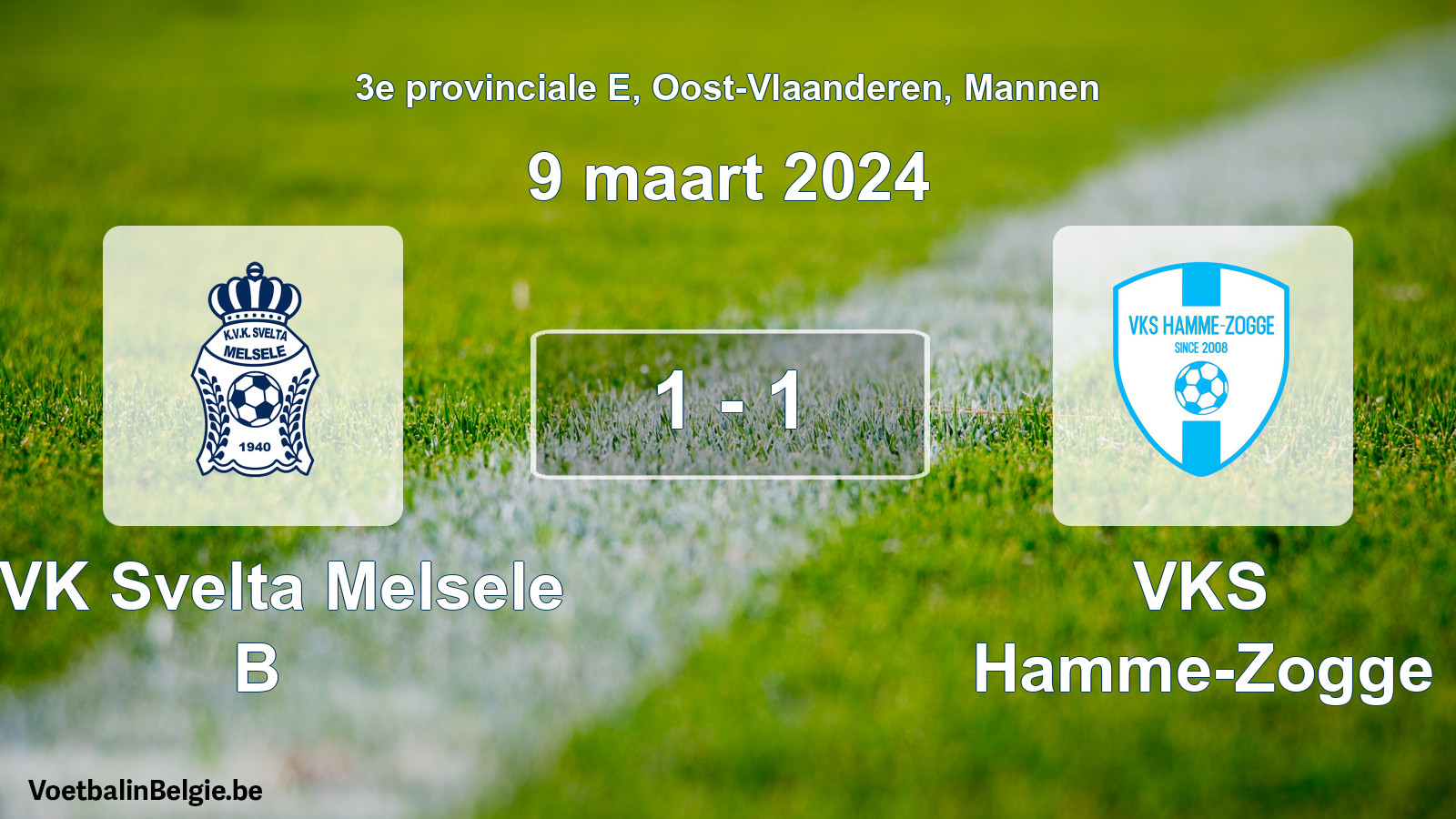 Gespeelde wedstrijd mannenvoetbal: KVK Svelta Melsele B - VKS Hamme-Zogge 1 - 1 (9 maart 2024)