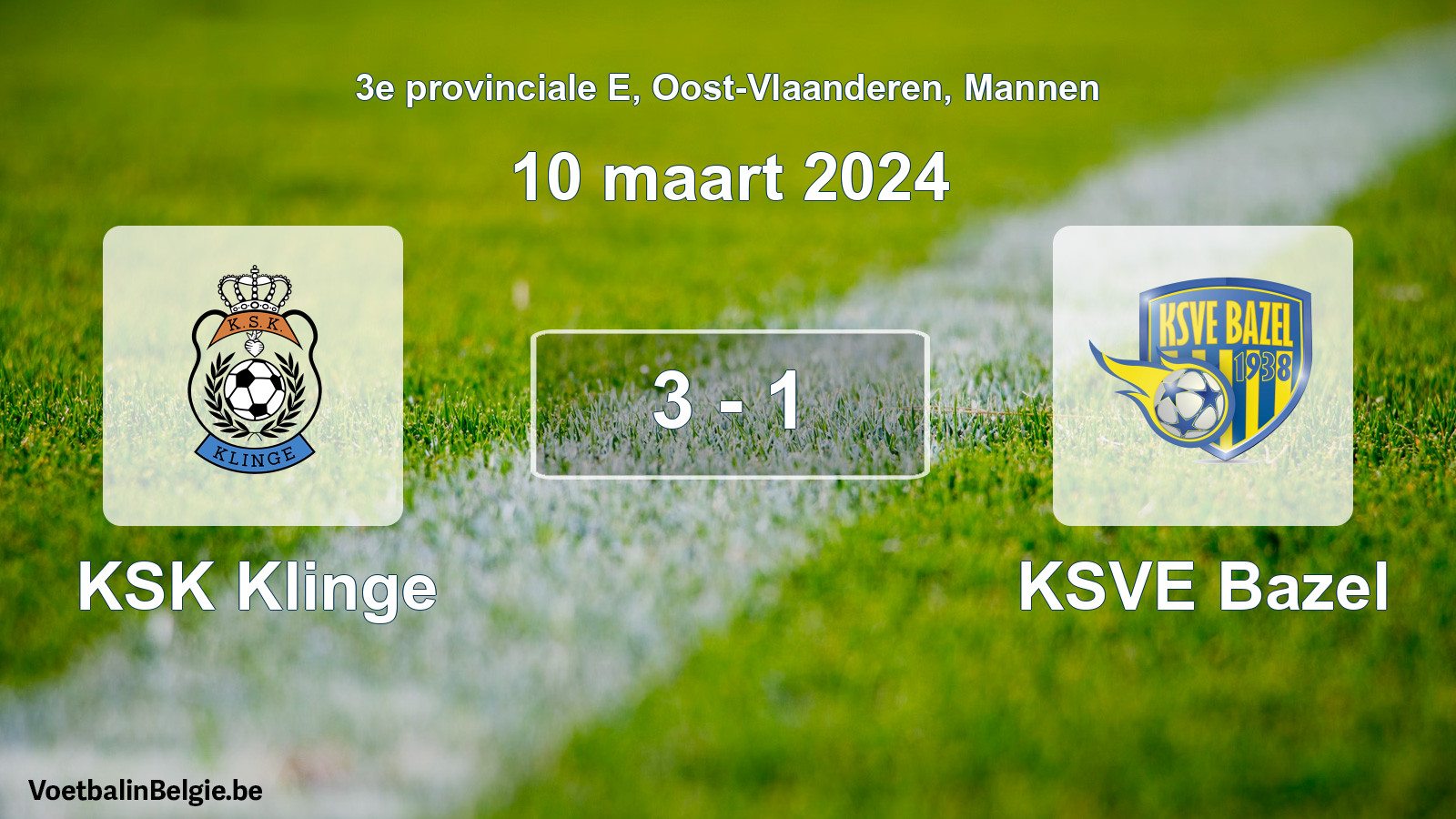 Gespeelde wedstrijd mannenvoetbal: KSK Klinge - KSVE Bazel 3 - 1 (10 maart 2024)