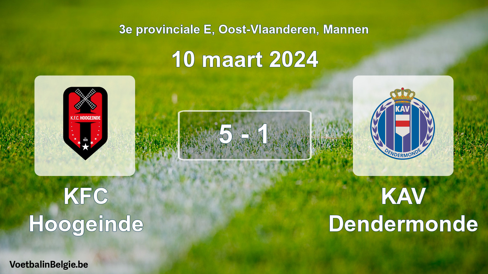 Gespeelde wedstrijd mannenvoetbal: KFC Hoogeinde - KAV Dendermonde 5 - 1 (10 maart 2024)