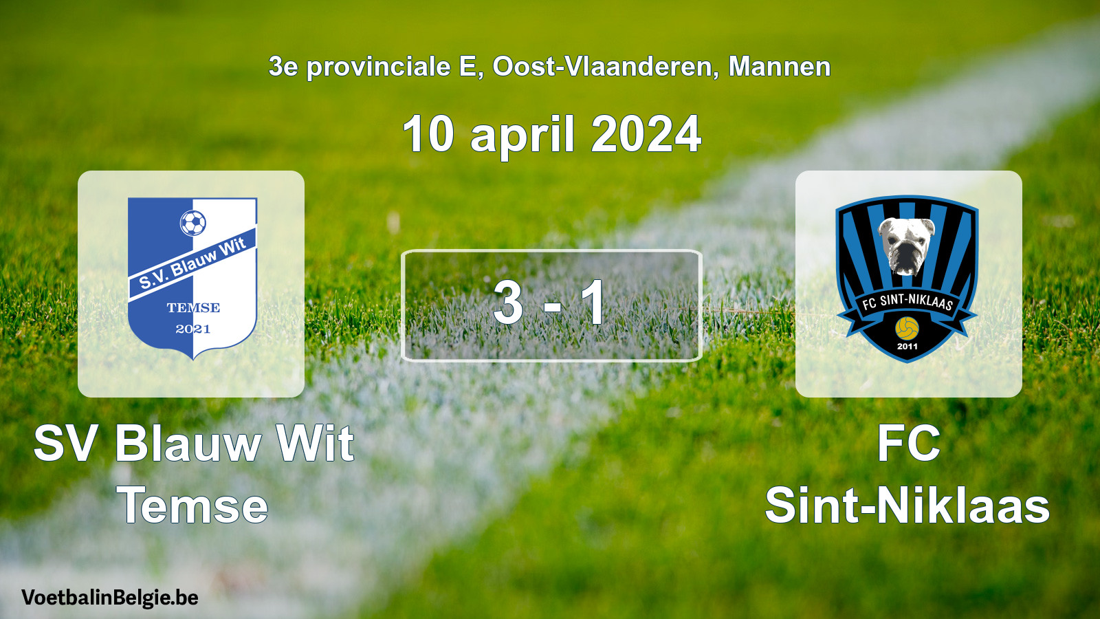 Gespeelde wedstrijd mannenvoetbal: SV Blauw Wit Temse - FC Sint-Niklaas 3 - 1 (10 april 2024)