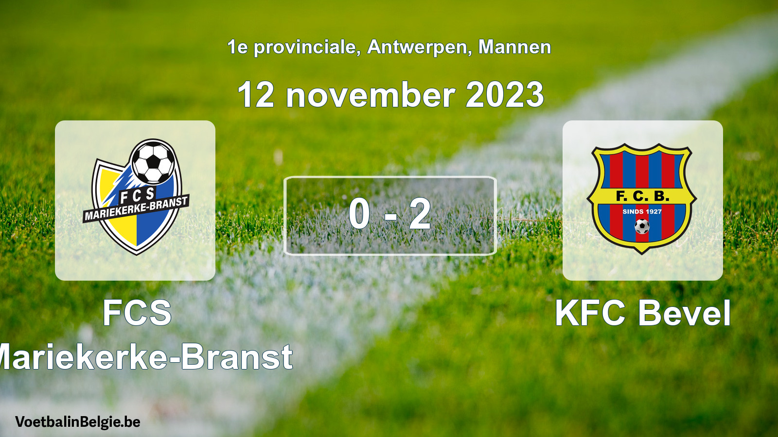 Gespeelde wedstrijd mannenvoetbal: FCS Mariekerke-Branst - KFC Bevel 0 - 2 (12 november 2023)
