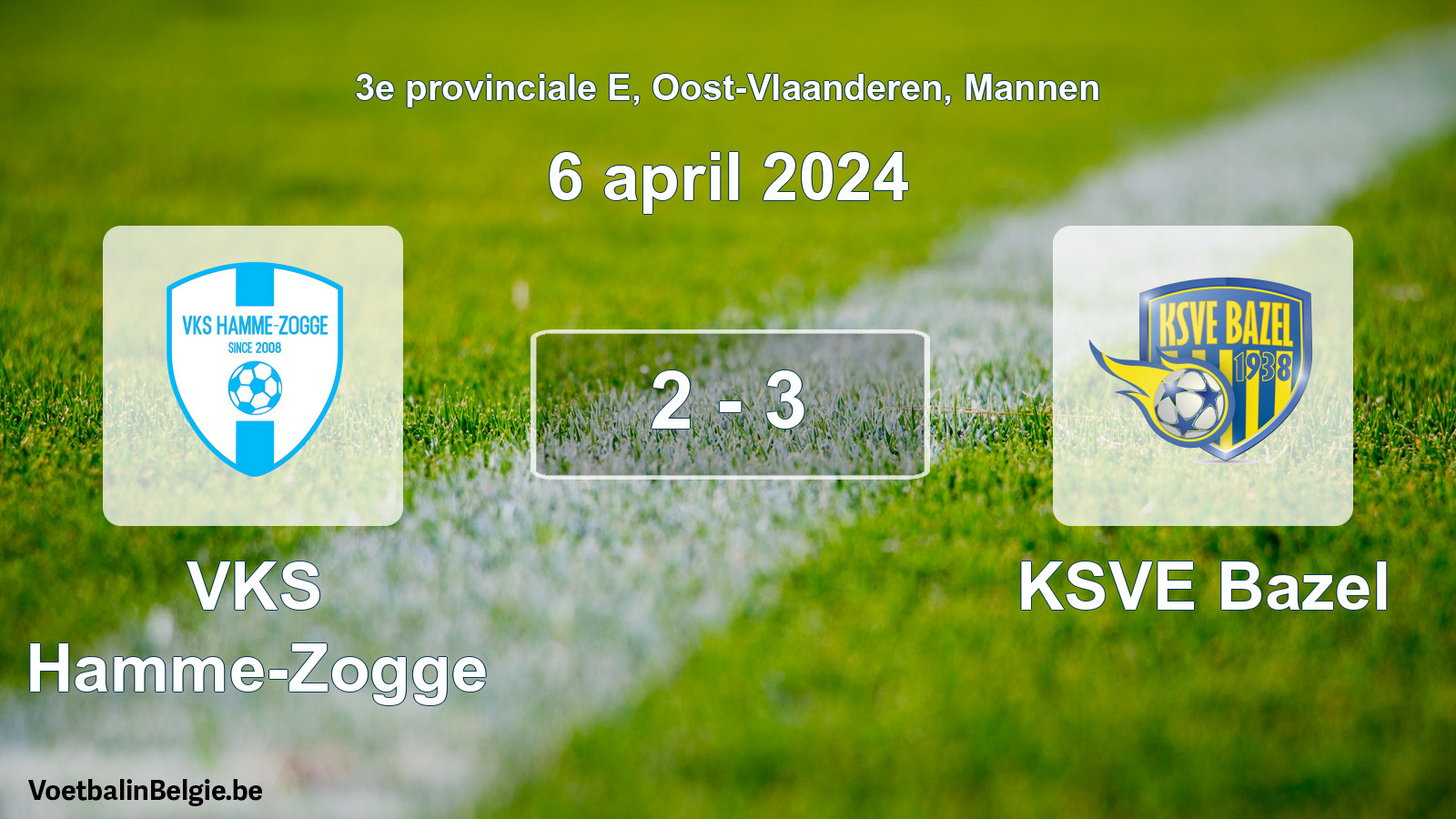 Gespeelde wedstrijd mannenvoetbal: VKS Hamme-Zogge - KSVE Bazel 2 - 3 (6 april 2024)