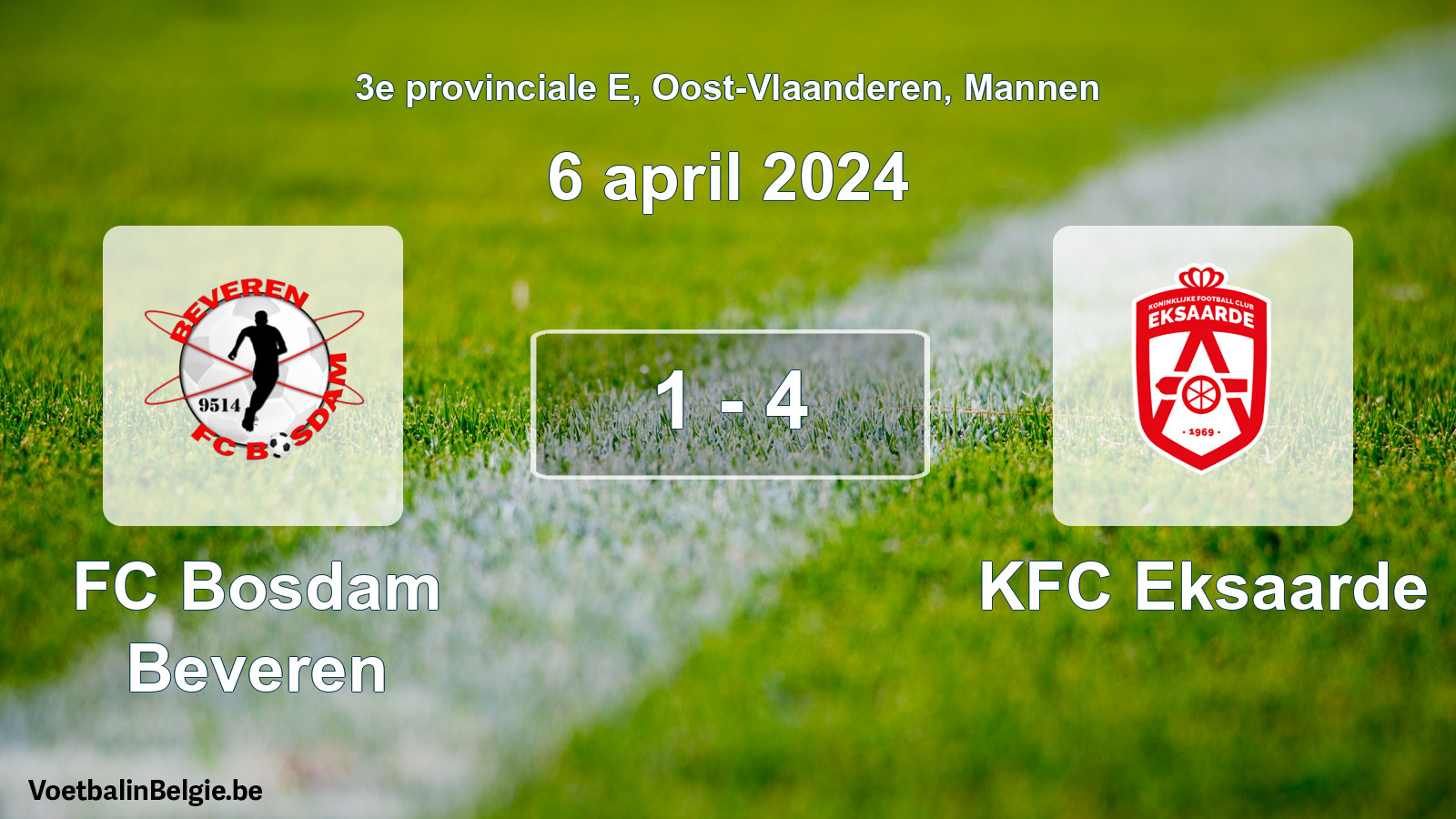 Gespeelde wedstrijd mannenvoetbal: FC Bosdam Beveren - KFC Eksaarde 1 - 4 (6 april 2024)