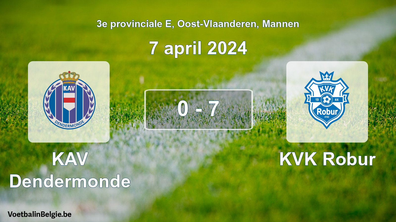 Gespeelde wedstrijd mannenvoetbal: KAV Dendermonde - KVK Robur 0 - 7 (7 april 2024)