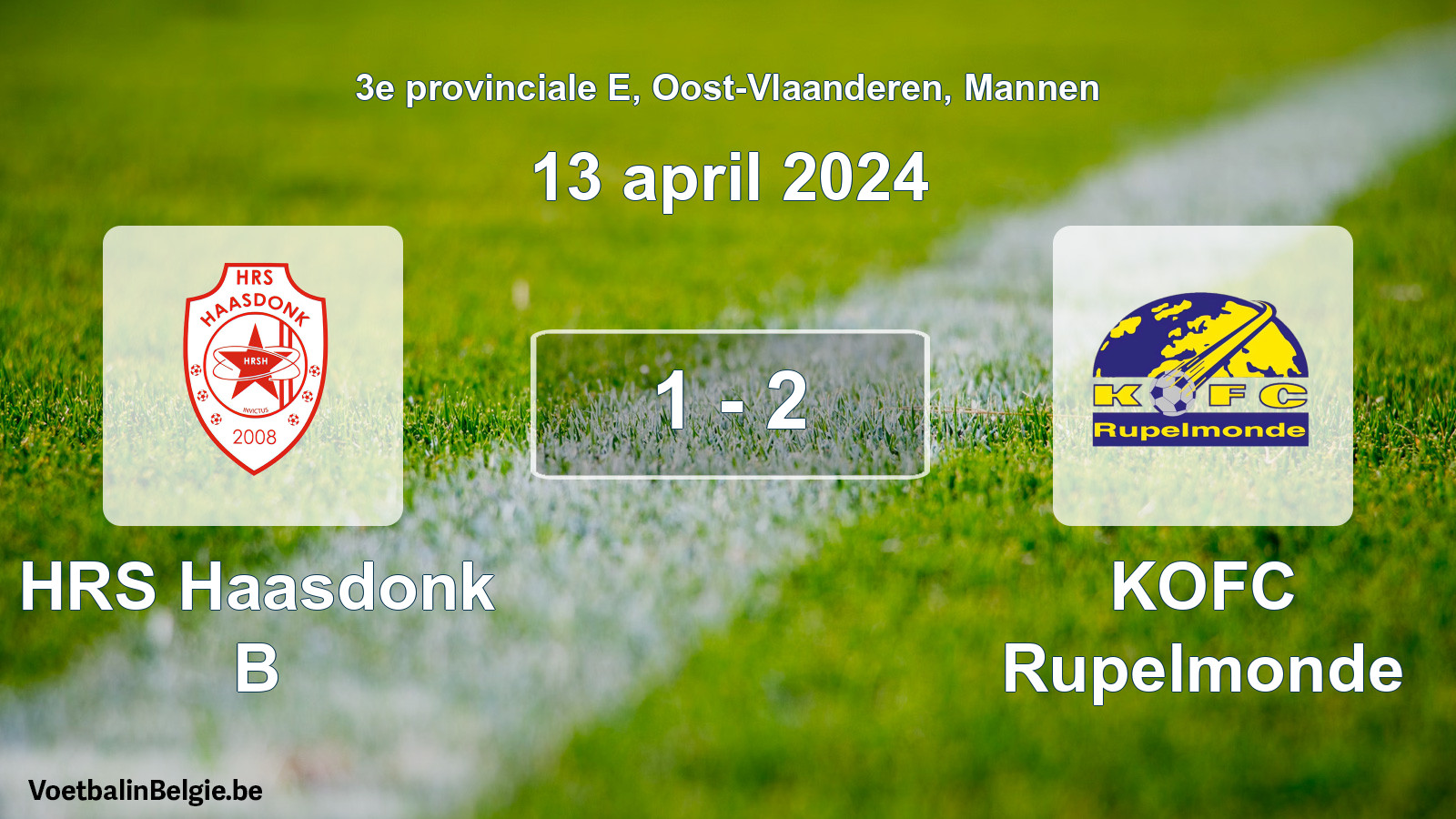 Gespeelde wedstrijd mannenvoetbal: HRS Haasdonk B - KOFC Rupelmonde 1 - 2 (13 april 2024)