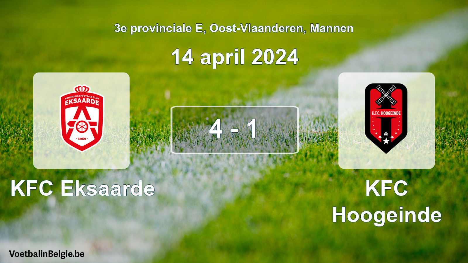Gespeelde wedstrijd mannenvoetbal: KFC Eksaarde - KFC Hoogeinde 4 - 1 (14 april 2024)