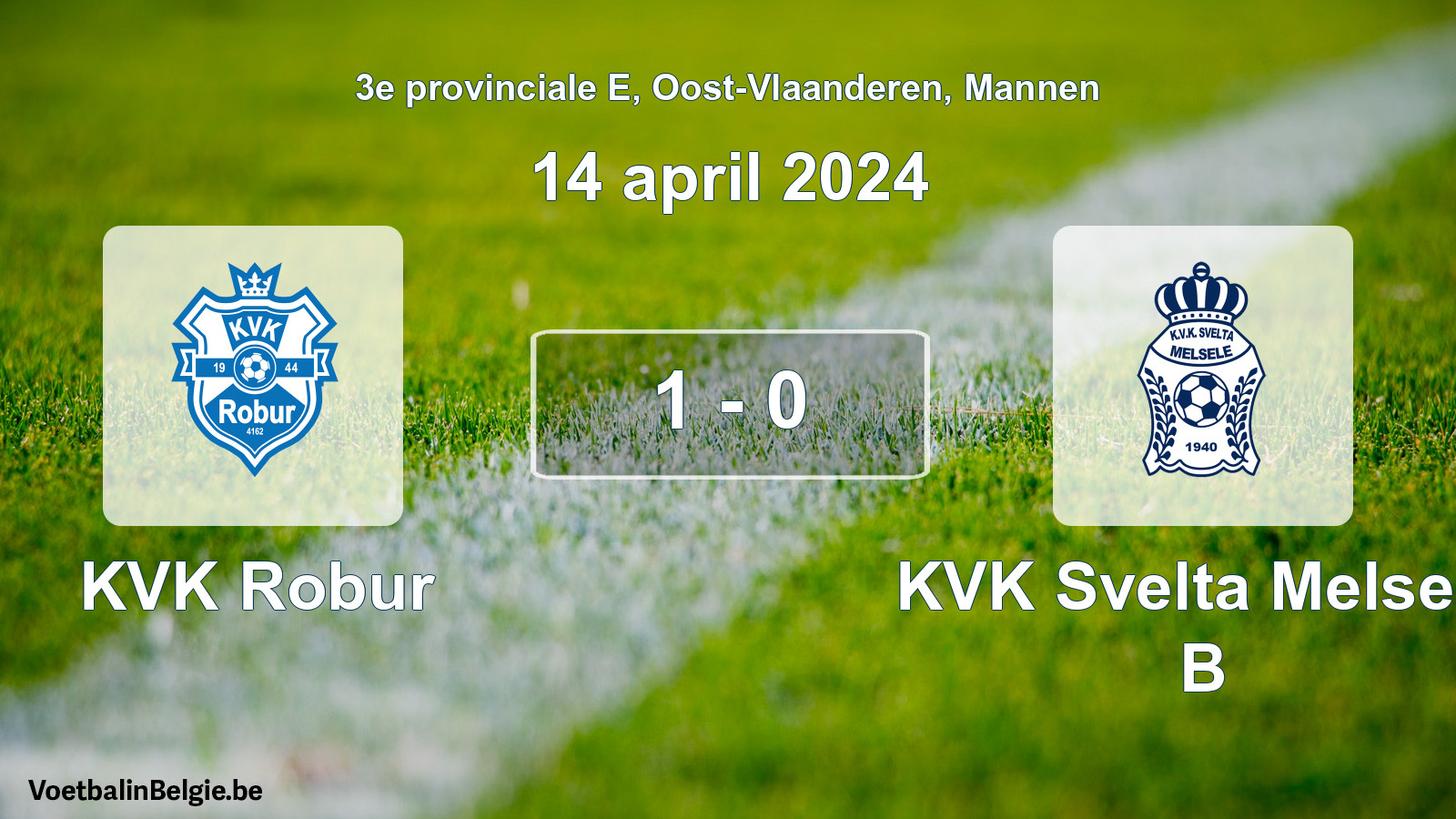 Gespeelde wedstrijd mannenvoetbal: KVK Robur - KVK Svelta Melsele B 1 - 0 (14 april 2024)